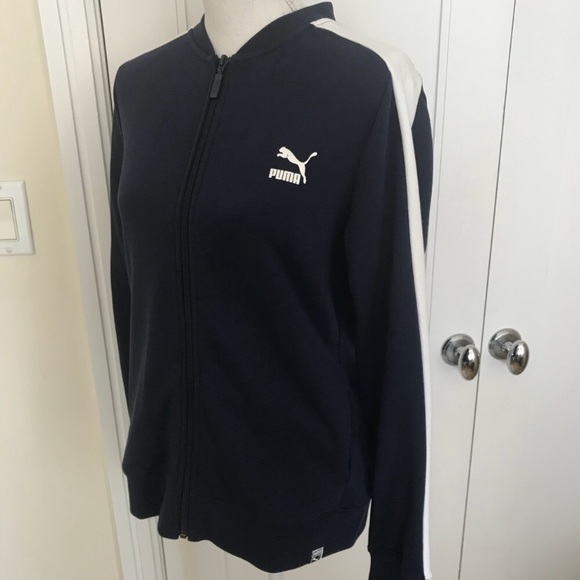 NWT Puma Blue & White Tricot Racing Stripe Logo Zip Front Track Jacket Size XL - Picture 4 of 8